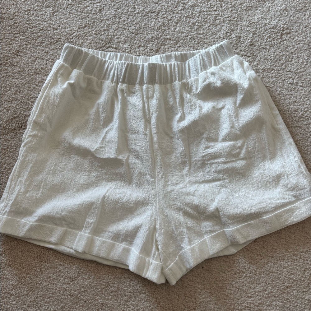 White Linen High Waist Shorts
